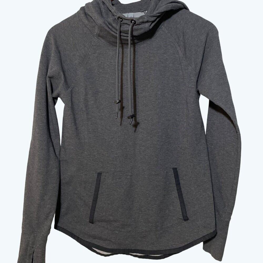 Athleta Hoodie Women's XS Dark Gray Sentry Funnel Neck Hoodie Rounded Hem